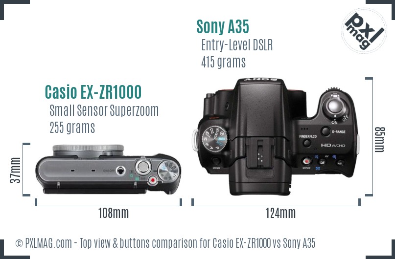 Casio EX-ZR1000 vs Sony A35 top view buttons comparison
