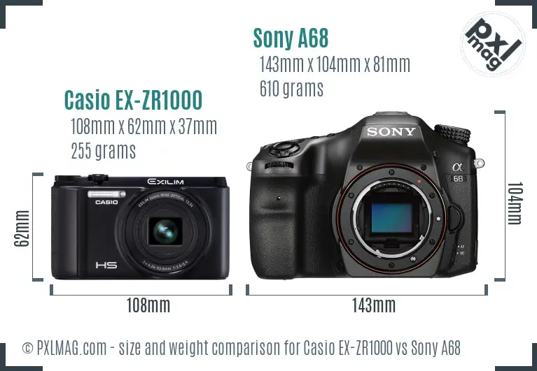 Casio EX-ZR1000 vs Sony A68 size comparison