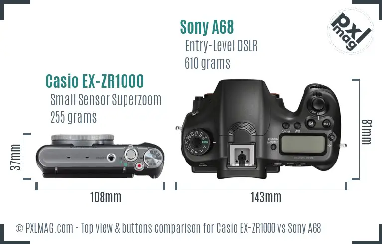 Casio EX-ZR1000 vs Sony A68 top view buttons comparison