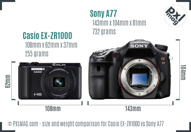 Casio EX-ZR1000 vs Sony A77 size comparison Casio EX-ZR1000 vs Sony A77 size comparison