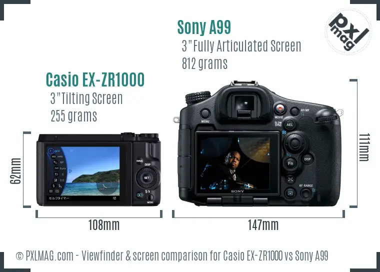 Casio EX-ZR1000 vs Sony A99 Screen and Viewfinder comparison