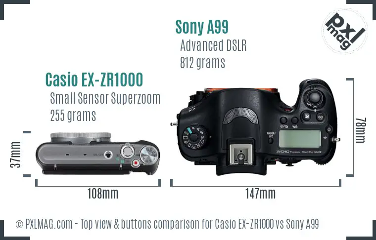 Casio EX-ZR1000 vs Sony A99 top view buttons comparison