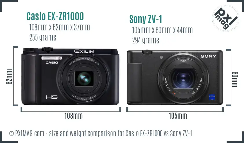 Casio EX-ZR1000 vs Sony ZV-1 size comparison
