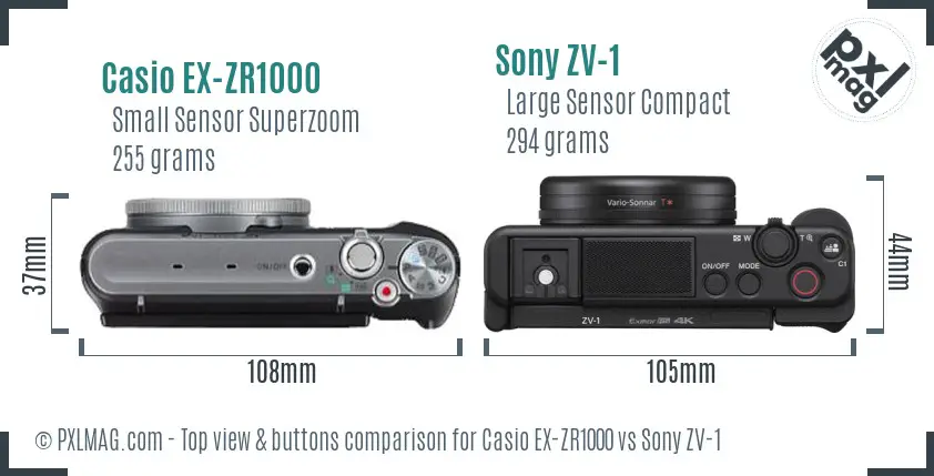 Casio EX-ZR1000 vs Sony ZV-1 top view buttons comparison