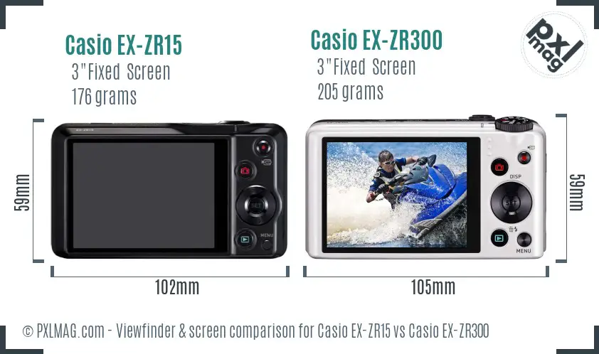 Casio EX-ZR15 vs Casio EX-ZR300 Screen and Viewfinder comparison