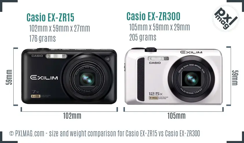 Casio EX-ZR15 vs Casio EX-ZR300 size comparison