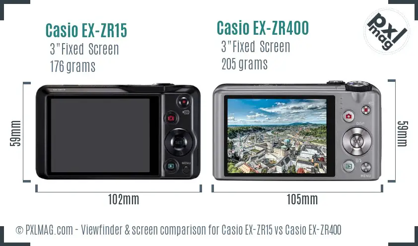 Casio EX-ZR15 vs Casio EX-ZR400 Screen and Viewfinder comparison