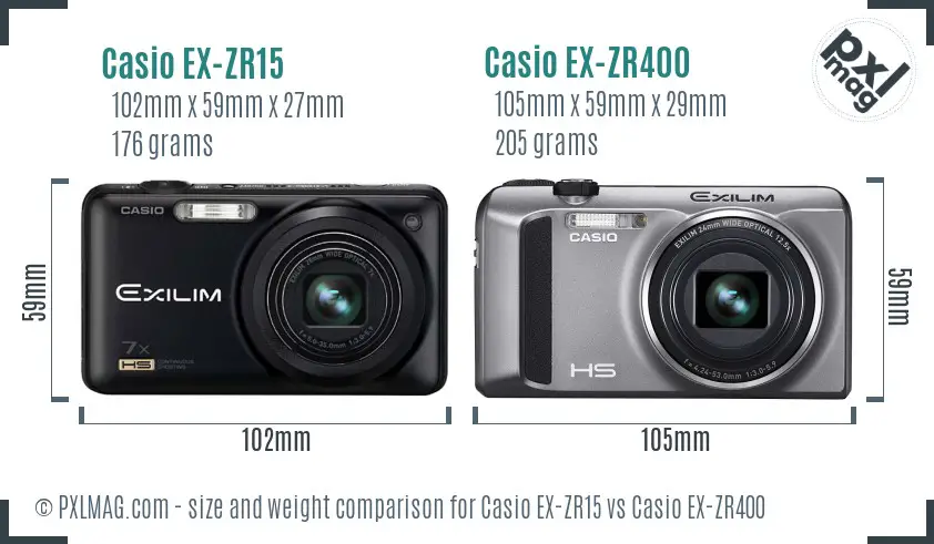 Casio EX-ZR15 vs Casio EX-ZR400 size comparison