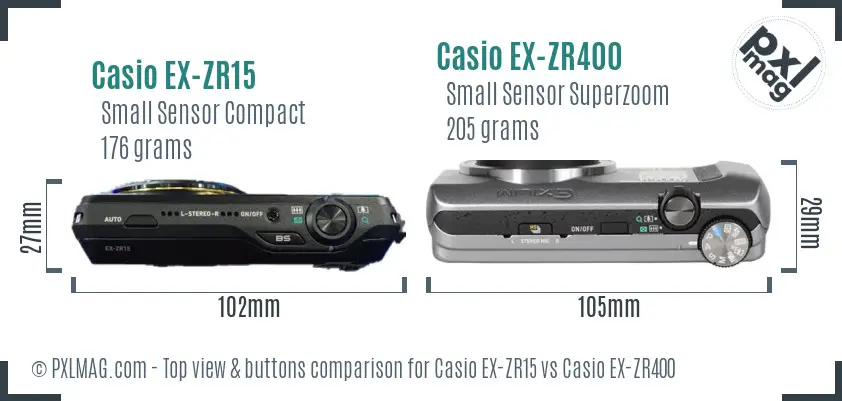 Casio EX-ZR15 vs Casio EX-ZR400 top view buttons comparison