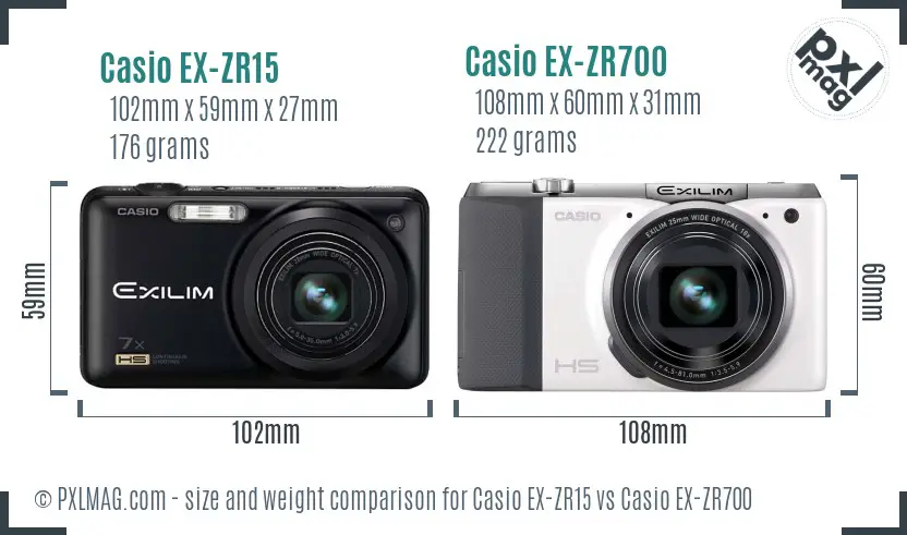 Casio EX-ZR15 vs Casio EX-ZR700 size comparison