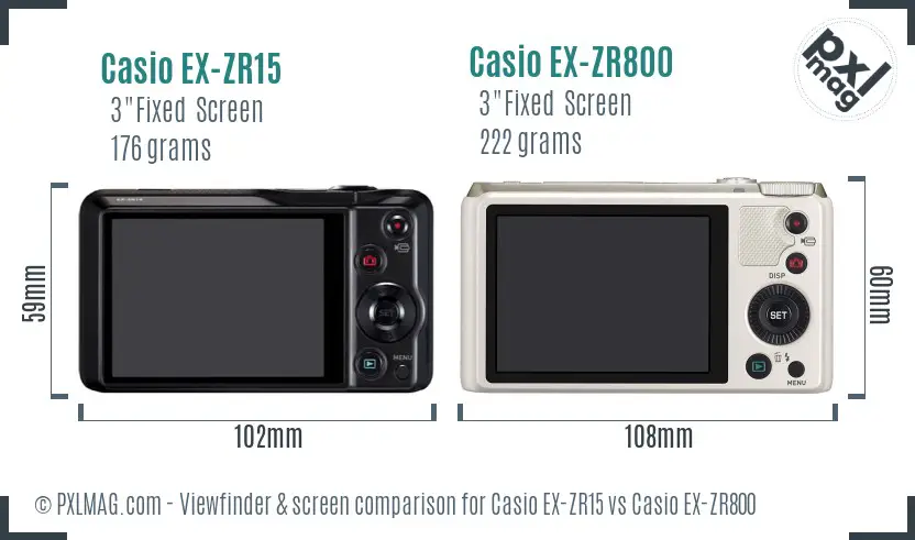 Casio EX-ZR15 vs Casio EX-ZR800 Screen and Viewfinder comparison