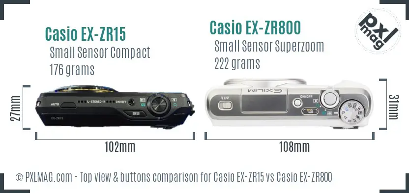 Casio EX-ZR15 vs Casio EX-ZR800 top view buttons comparison