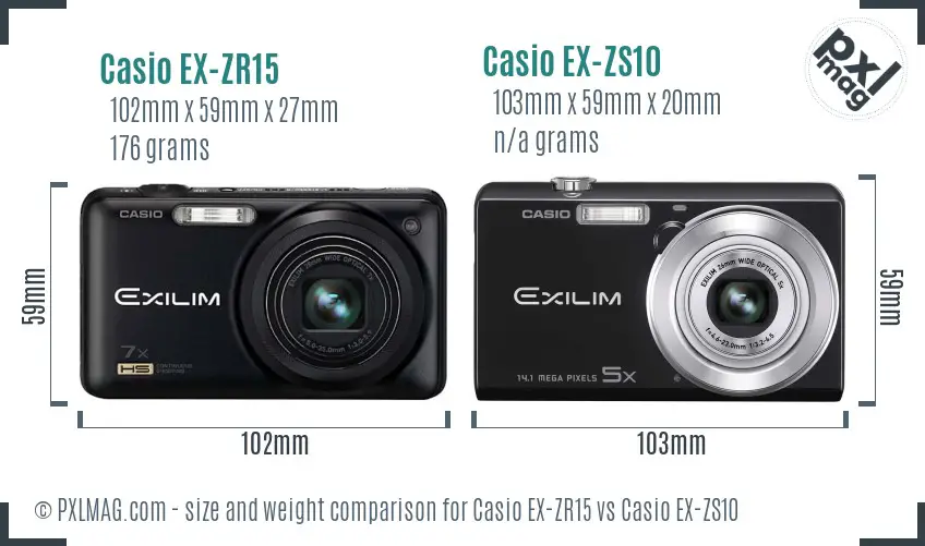 Casio EX-ZR15 vs Casio EX-ZS10 size comparison