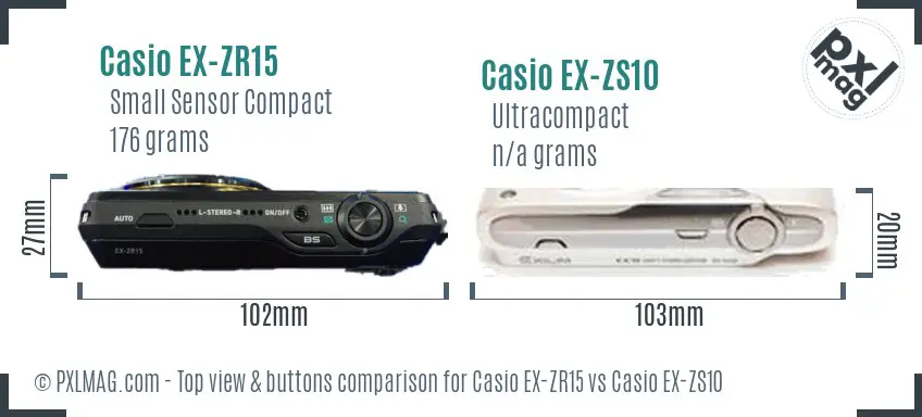 Casio EX-ZR15 vs Casio EX-ZS10 top view buttons comparison