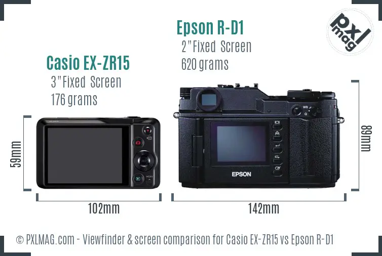 Casio EX-ZR15 vs Epson R-D1 Screen and Viewfinder comparison
