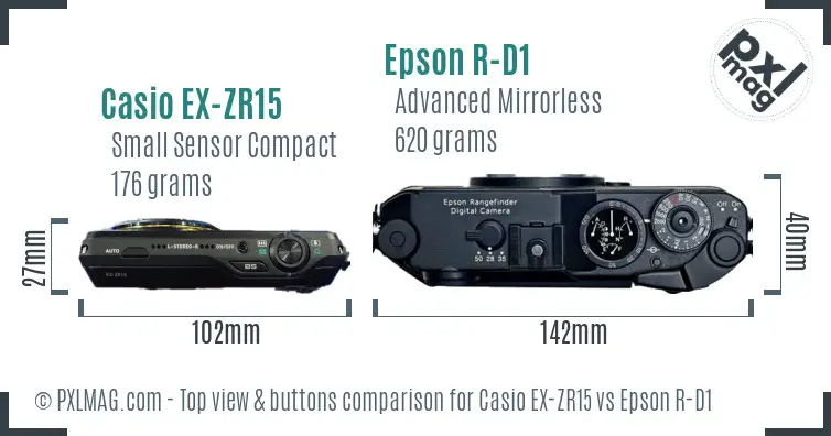 Casio EX-ZR15 vs Epson R-D1 top view buttons comparison