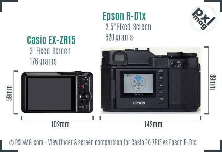Casio EX-ZR15 vs Epson R-D1x Screen and Viewfinder comparison