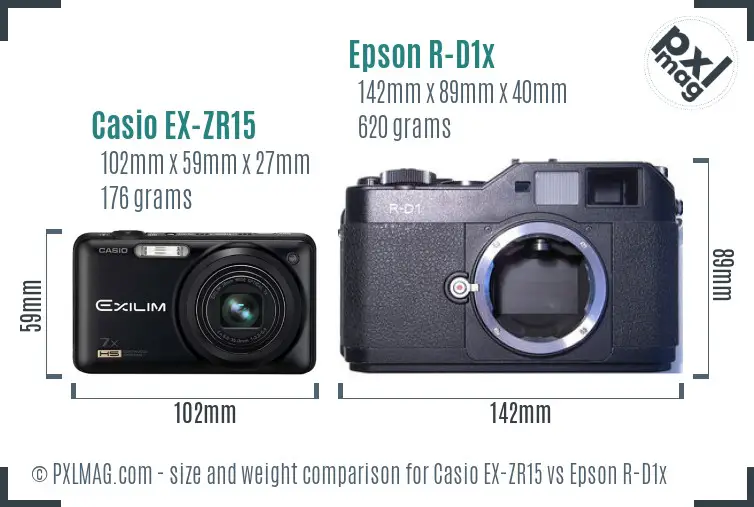 Casio EX-ZR15 vs Epson R-D1x size comparison