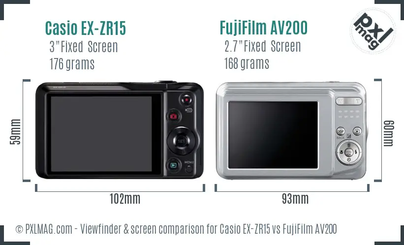 Casio EX-ZR15 vs FujiFilm AV200 Screen and Viewfinder comparison