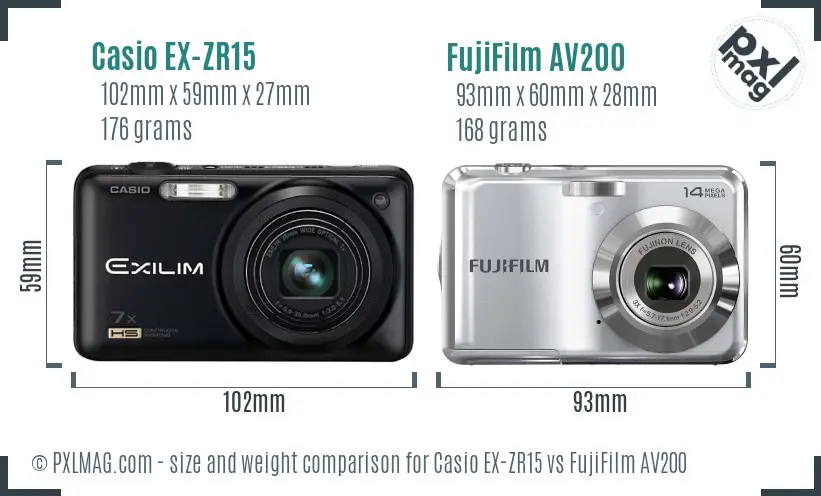 Casio EX-ZR15 vs FujiFilm AV200 size comparison