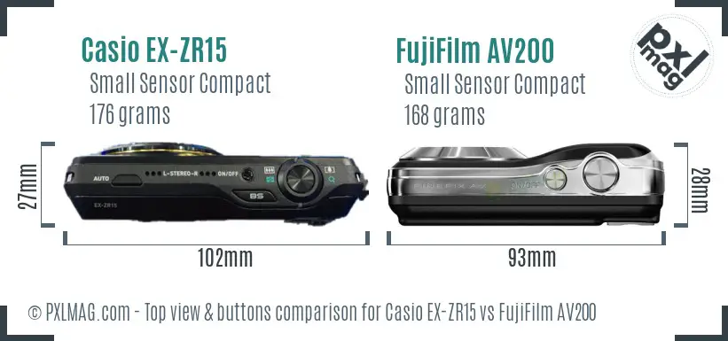 Casio EX-ZR15 vs FujiFilm AV200 top view buttons comparison