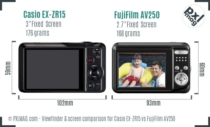 Casio EX-ZR15 vs FujiFilm AV250 Screen and Viewfinder comparison