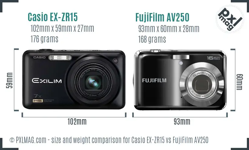 Casio EX-ZR15 vs FujiFilm AV250 size comparison