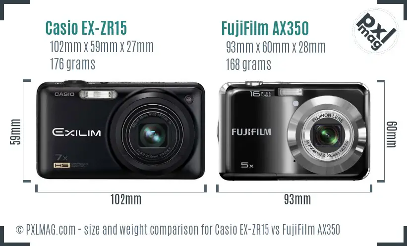 Casio EX-ZR15 vs FujiFilm AX350 size comparison Casio EX-ZR15 vs FujiFilm AX350 size comparison