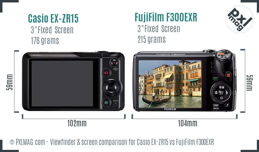 Casio EX-ZR15 vs FujiFilm F300EXR Screen and Viewfinder comparison