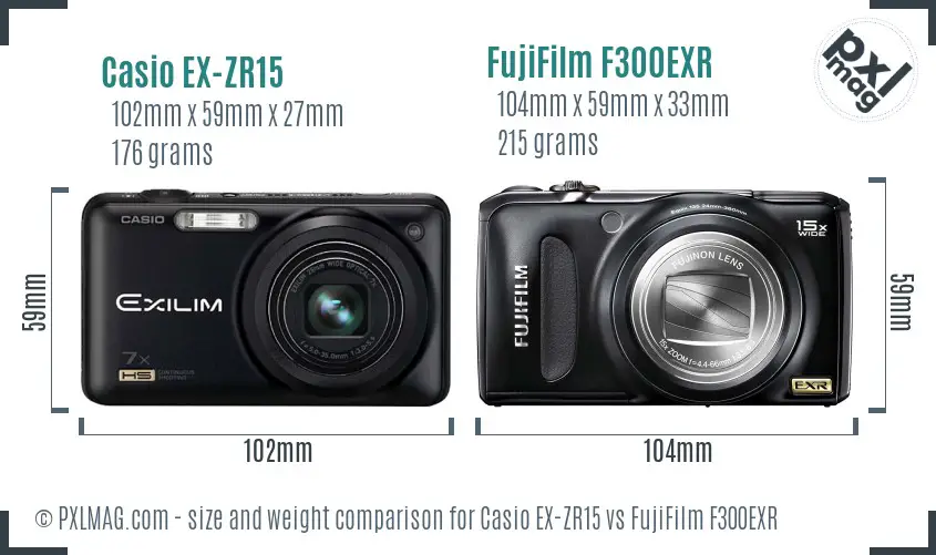 Casio EX-ZR15 vs FujiFilm F300EXR size comparison