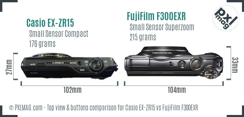 Casio EX-ZR15 vs FujiFilm F300EXR top view buttons comparison