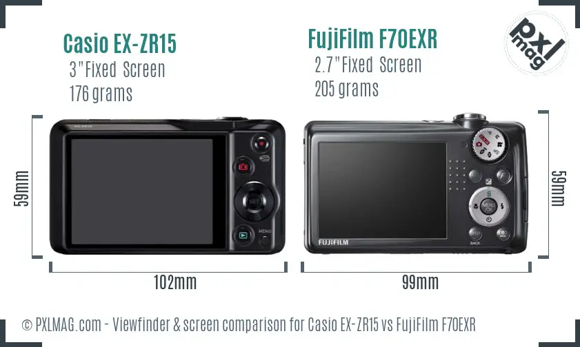 Casio EX-ZR15 vs FujiFilm F70EXR Screen and Viewfinder comparison