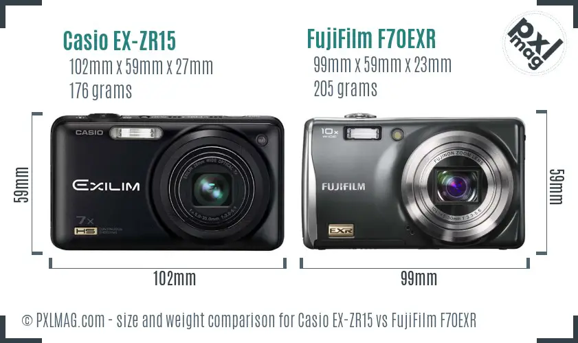 Casio EX-ZR15 vs FujiFilm F70EXR size comparison