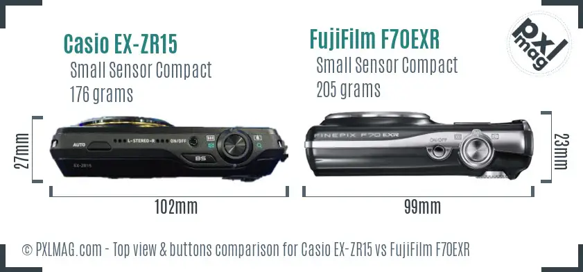 Casio EX-ZR15 vs FujiFilm F70EXR top view buttons comparison