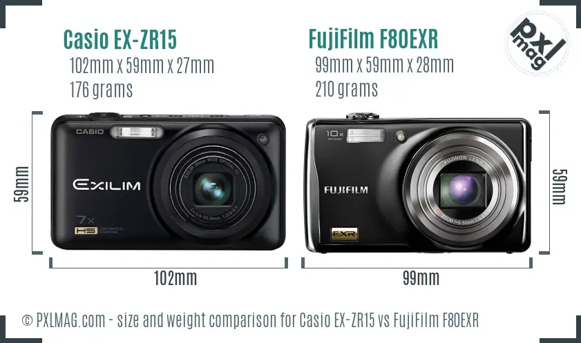 Casio EX-ZR15 vs FujiFilm F80EXR size comparison Casio EX-ZR15 vs FujiFilm F80EXR size comparison
