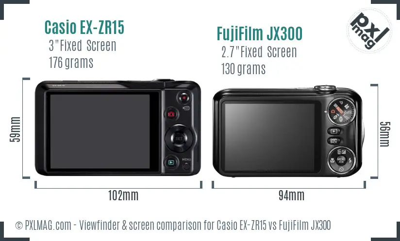 Casio EX-ZR15 vs FujiFilm JX300 Screen and Viewfinder comparison