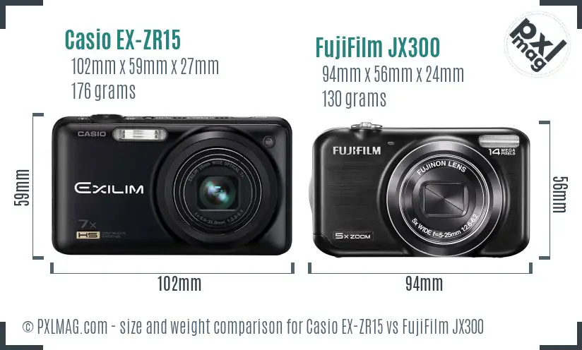 Casio EX-ZR15 vs FujiFilm JX300 size comparison