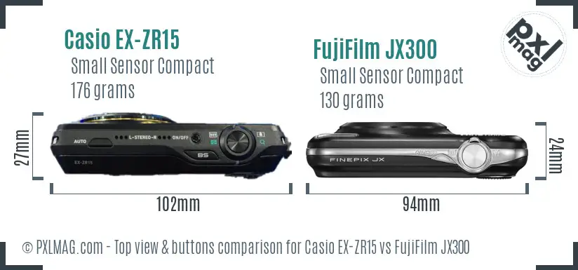 Casio EX-ZR15 vs FujiFilm JX300 top view buttons comparison