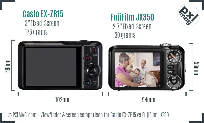 Casio EX-ZR15 vs FujiFilm JX350 Screen and Viewfinder comparison