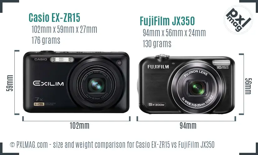 Casio EX-ZR15 vs FujiFilm JX350 size comparison