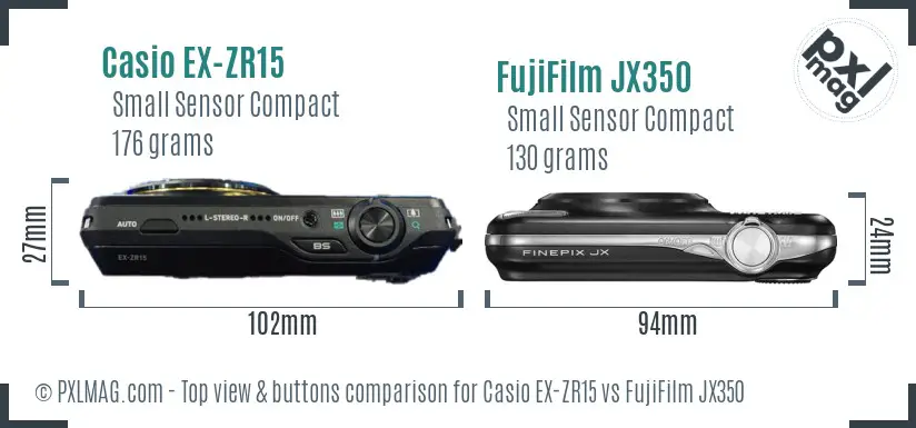 Casio EX-ZR15 vs FujiFilm JX350 top view buttons comparison