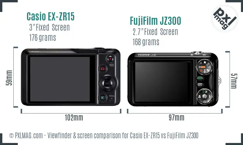 Casio EX-ZR15 vs FujiFilm JZ300 Screen and Viewfinder comparison