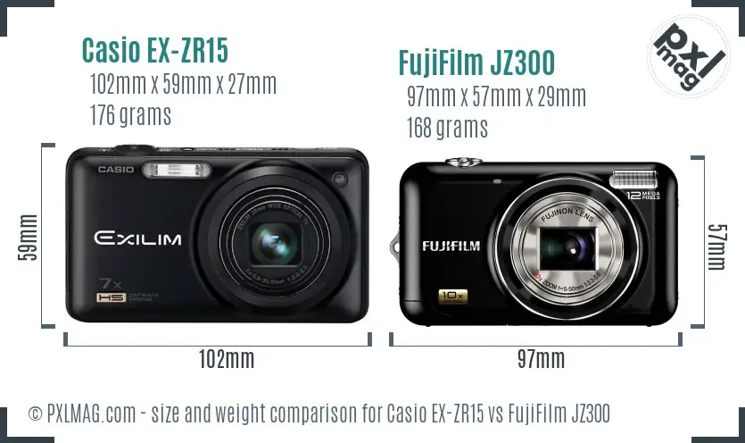 Casio EX-ZR15 vs FujiFilm JZ300 size comparison