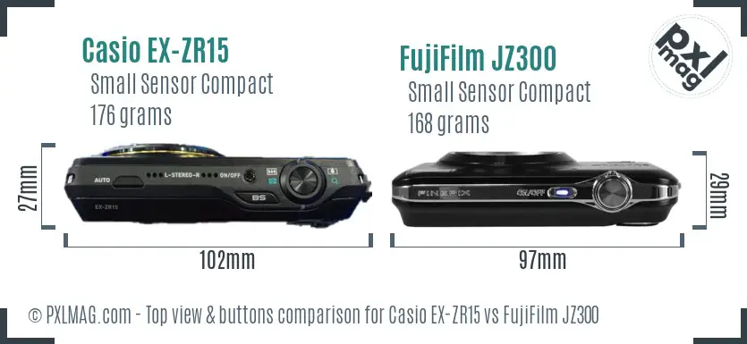 Casio EX-ZR15 vs FujiFilm JZ300 top view buttons comparison