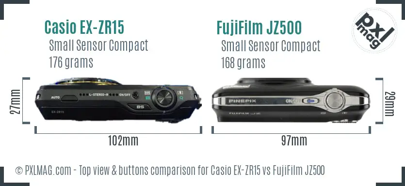 Casio EX-ZR15 vs FujiFilm JZ500 top view buttons comparison