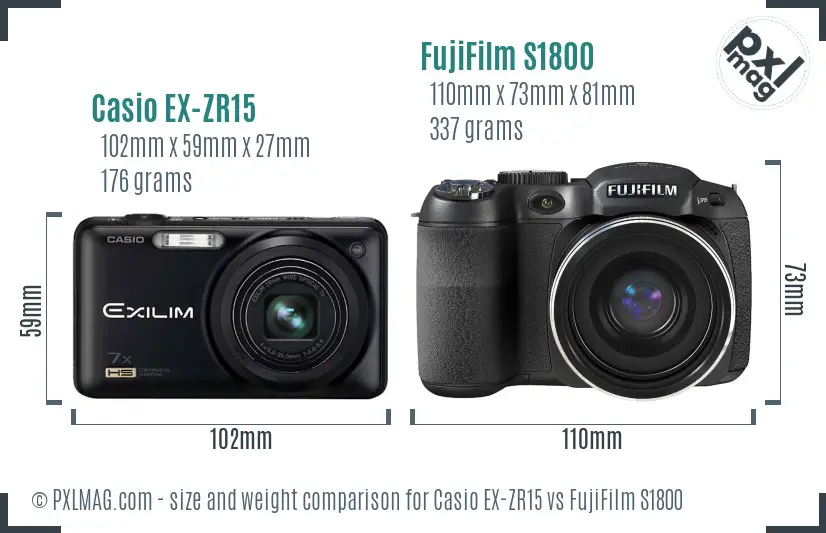 Casio EX-ZR15 vs FujiFilm S1800 size comparison Casio EX-ZR15 vs FujiFilm S1800 size comparison