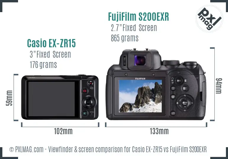 Casio EX-ZR15 vs FujiFilm S200EXR Screen and Viewfinder comparison