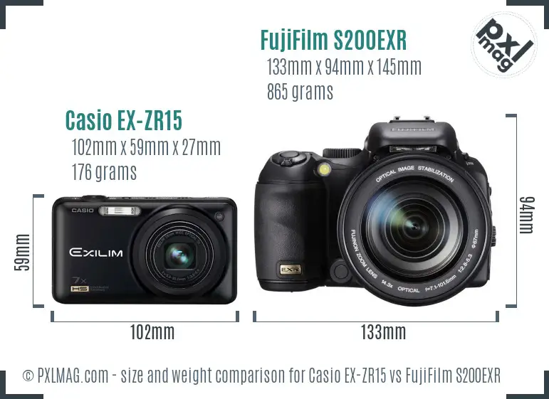 Casio EX-ZR15 vs FujiFilm S200EXR size comparison