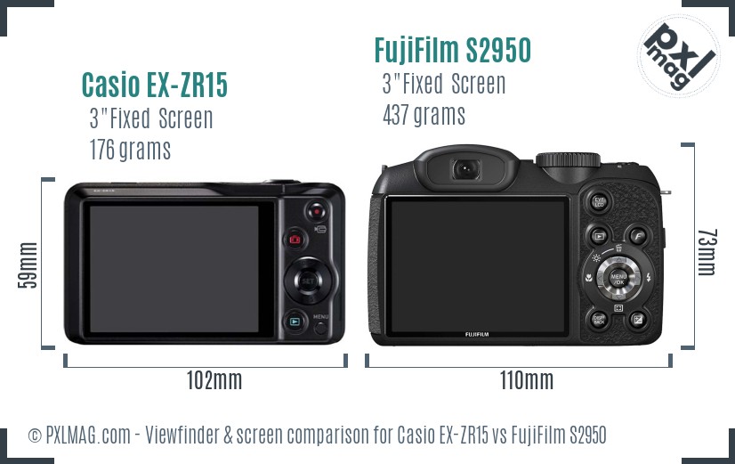 Casio EX-ZR15 vs FujiFilm S2950 Screen and Viewfinder comparison
