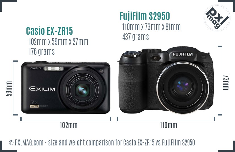 Casio EX-ZR15 vs FujiFilm S2950 size comparison Casio EX-ZR15 vs FujiFilm S2950 size comparison